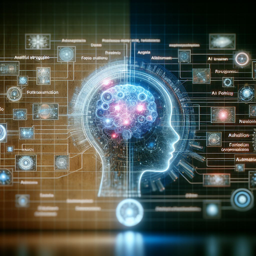 Digital illustration of a human head with a glowing brain, surrounded by interconnected AI data nodes and diagrams, visually representing how to improve SEO for AI-driven platforms.