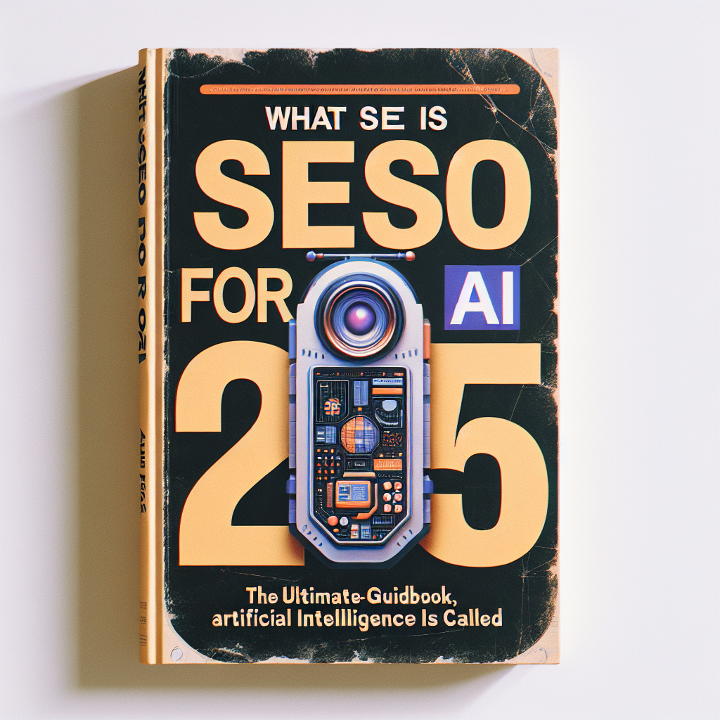 A book cover with bold text about what is SEO for AI called and SEO for 2025, featuring a futuristic robot illustration.