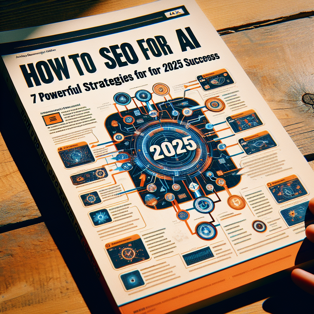 A book titled How to SEO for AI: 7 Powerful Strategies for 2025 Success sits on a wooden table, offering readers clear insights on how to do SEO for AI and optimize for the future.