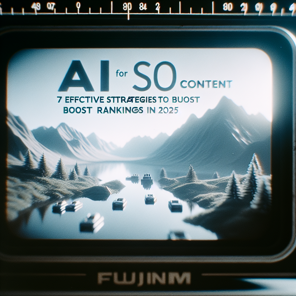 A vintage screen displays ai for seo content: 7 effective strategies to boost rankings in 2025 over a majestic mountain backdrop.
