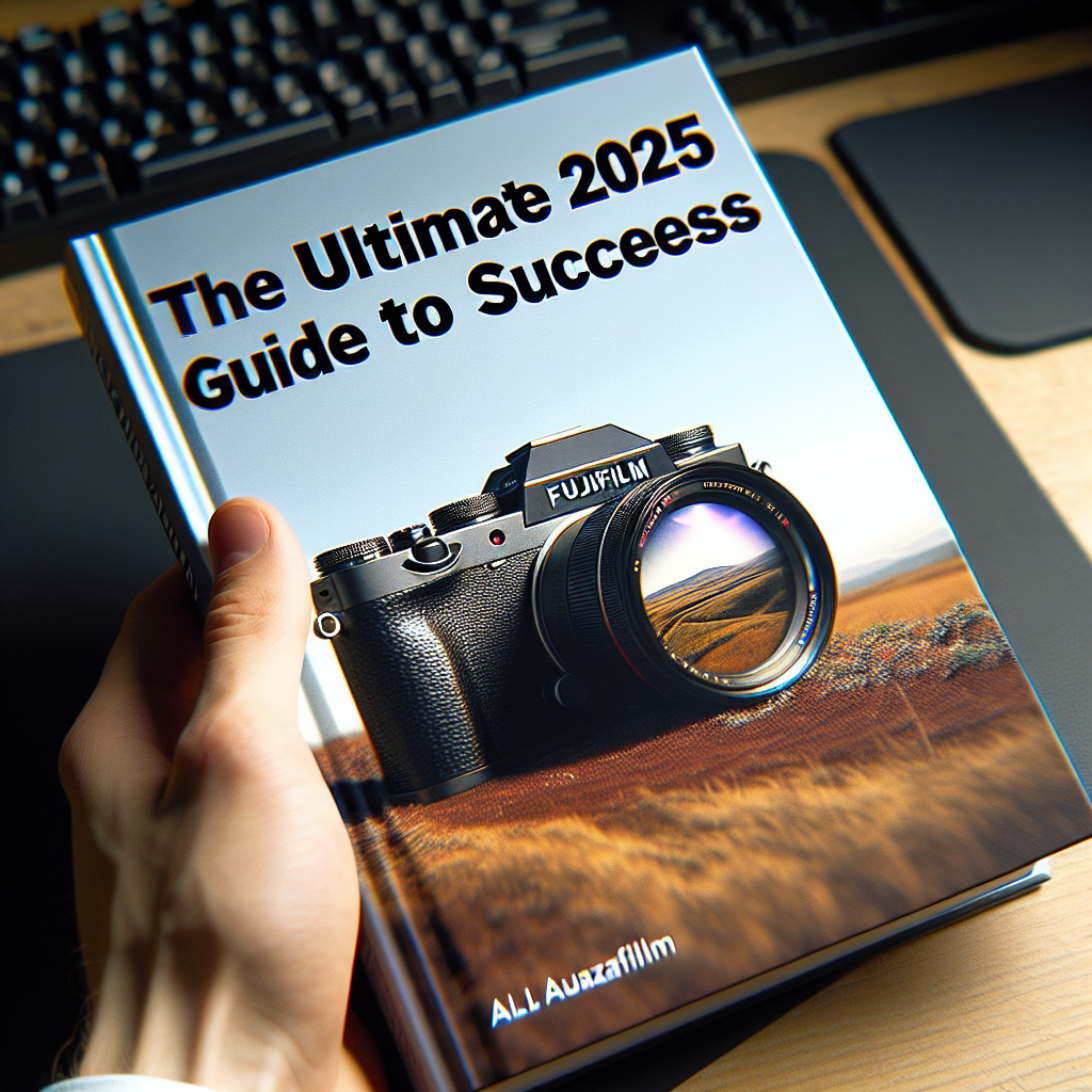 A hand holding a book titled The Ultimate 2025 Guide to Success, featuring a camera on the cover, offers tips on seo for ai search results.